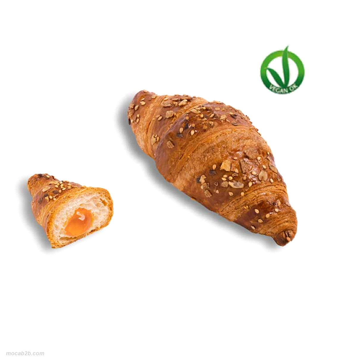 Mini croissant vegano facito arancia 45gr. Pronto forno da cuocere a 170°C per 20-25 minuti. 