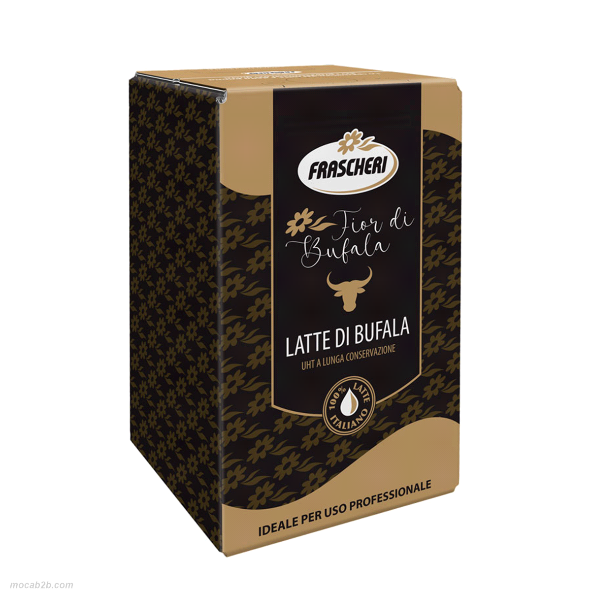 Latte intero di bufala stabilizzato termicamente mediante trattamento UHT, confezionato asetticamente in BAG IN BOX da 5 litri, con tappo richiudibile. Senza conservanti.
 