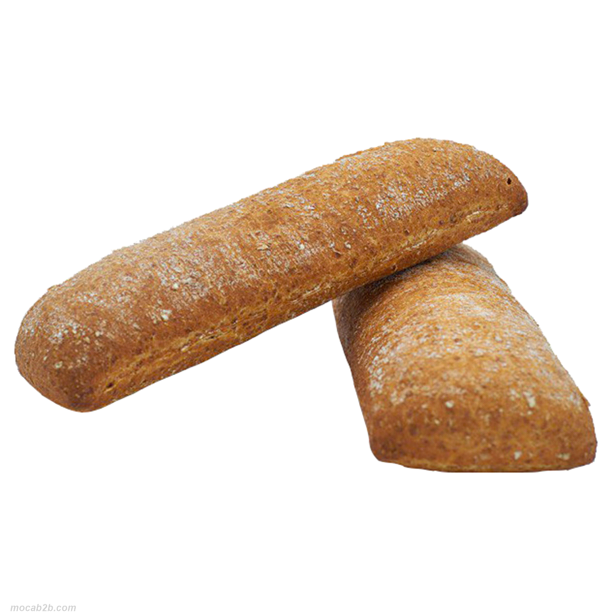 Pane di tipo integrale parzialmente cotto e surgelato 150gr circa. 50 pezzi per confezione. Preriscaldare il forno a 190 – 200 °C. Infornare con vapore per circa 16-18 minuti. Ingredienti: farina integrale di grano tenero, acqua, sale, lievito di birra. 