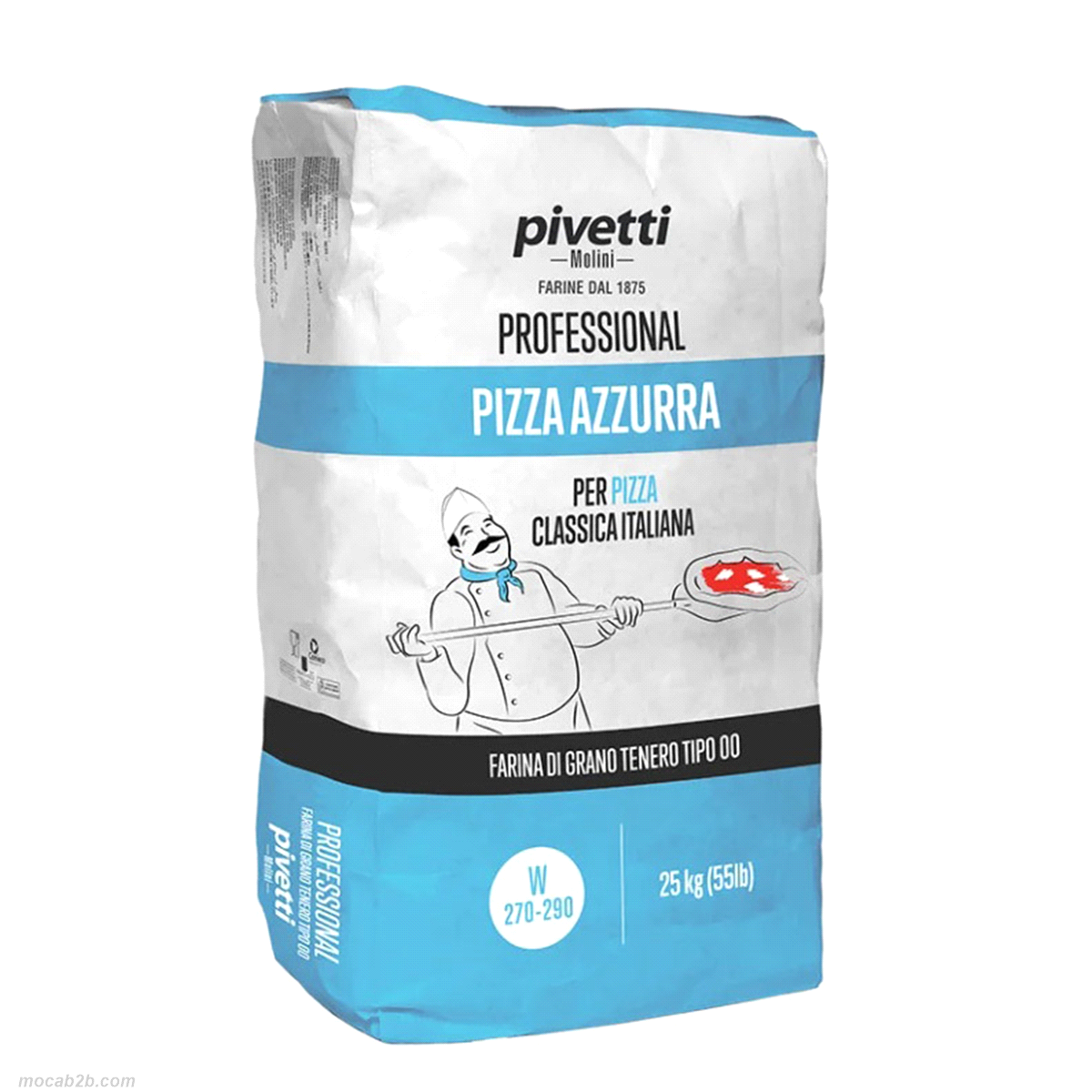 Farina ideale per la produzione di pizza classica italiana e focaccia. Garantisce un’ottima tenuta di lievitazione e facile lavorabilità. Consigliata per medie lievitazioni (8-24 ore). Farina di grano tenero tipo 00. W: 270-290. 