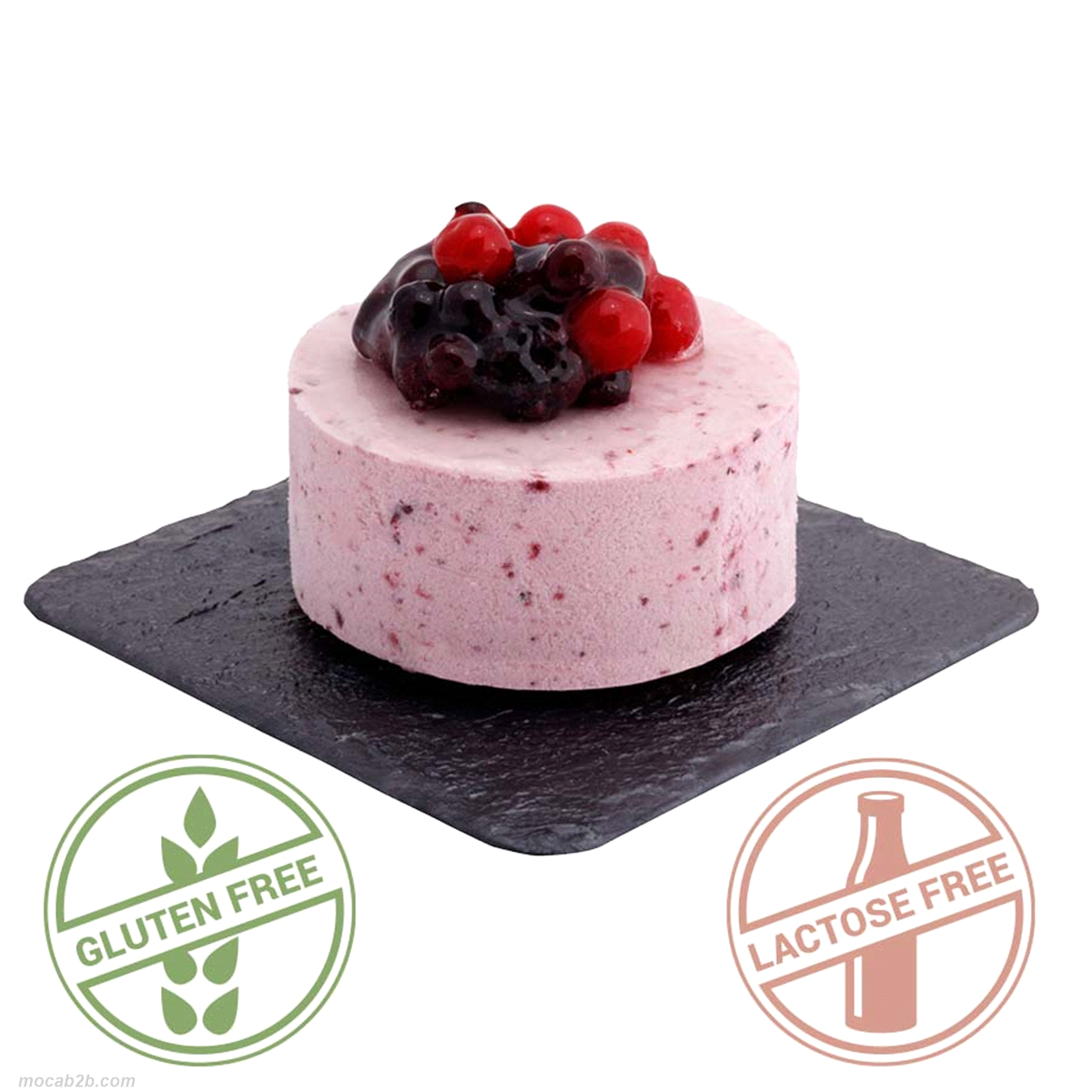 MONOPORZIONE SENZA GLUTINE e SENZA LATTOSIO. Mousse ai frutti di bosco su base di pan di Spagna. 