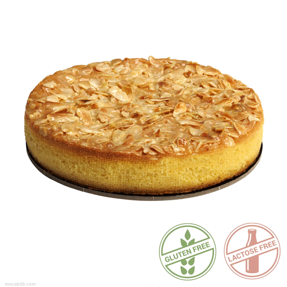 Torta con un fondo di pasta frolla al burro delattosato con frangipane alle mandorle e mele saltate e aromatizzate. Senza glutine e senza lattosio. Peso 450 gr. Ø 18cm - h 4 cm 