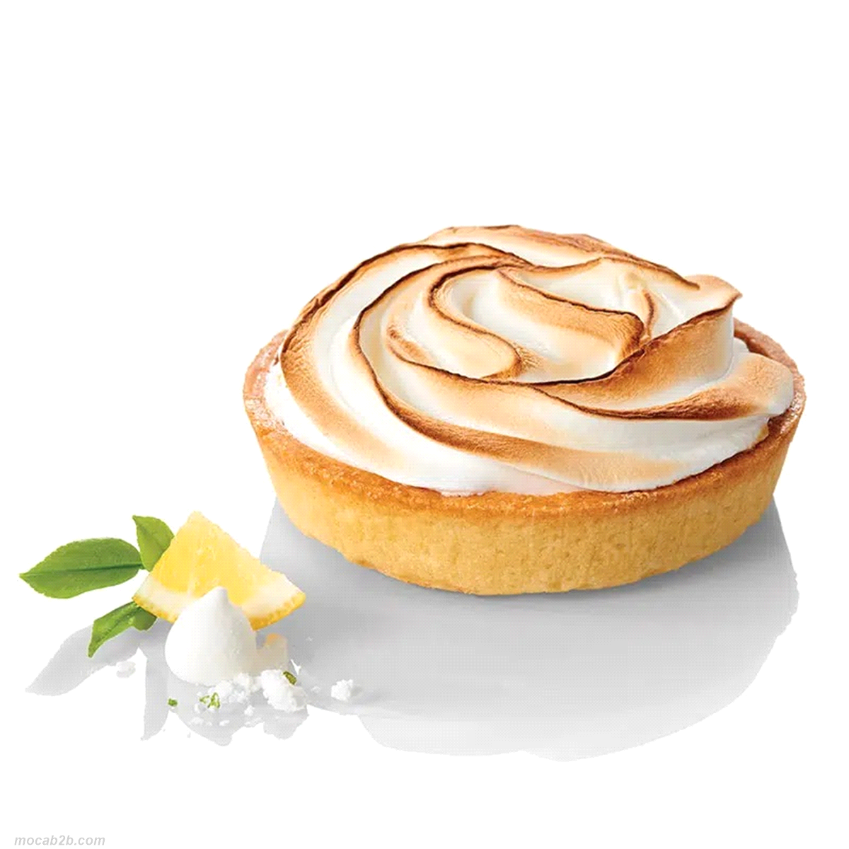 Costatina al limone e meringa diametro 10 cm. Pasta frolla con morbida crema al limone e la meringa flambé. Scongelare a una temperatura massima di 4°C per 2 ore. 18 pezzi 