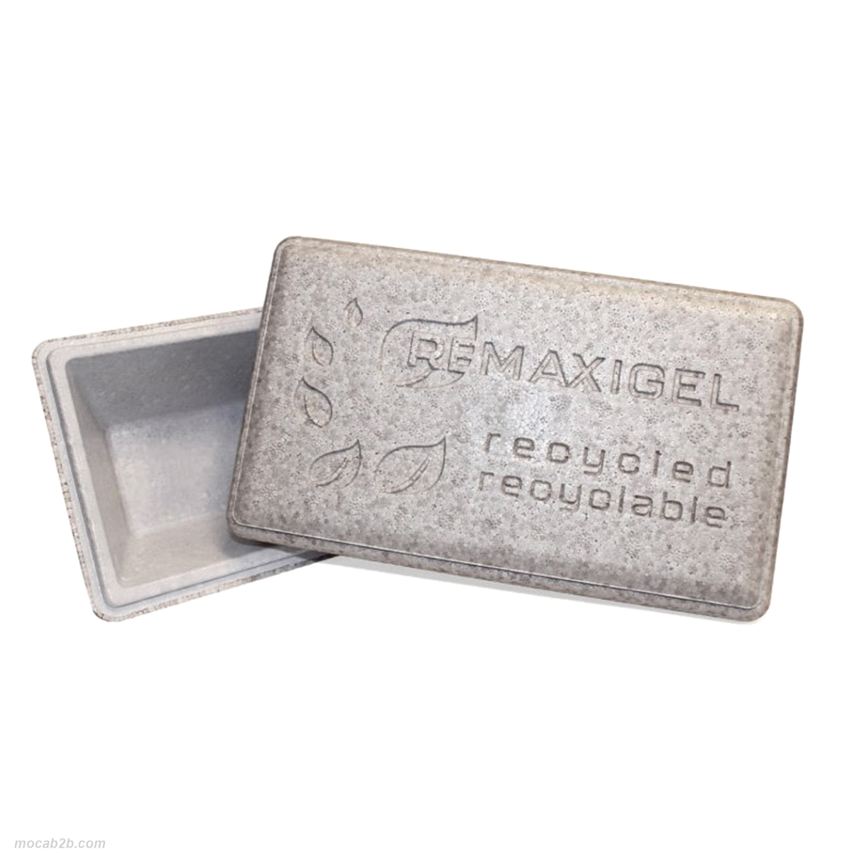 Re-Maxigel è una termoscatola, con capacità di 350 gr, ottenuta dal riciclo della plastica. Vaschetta totalmente sostenibile, per questo è stata certificata Remade in Italy® 