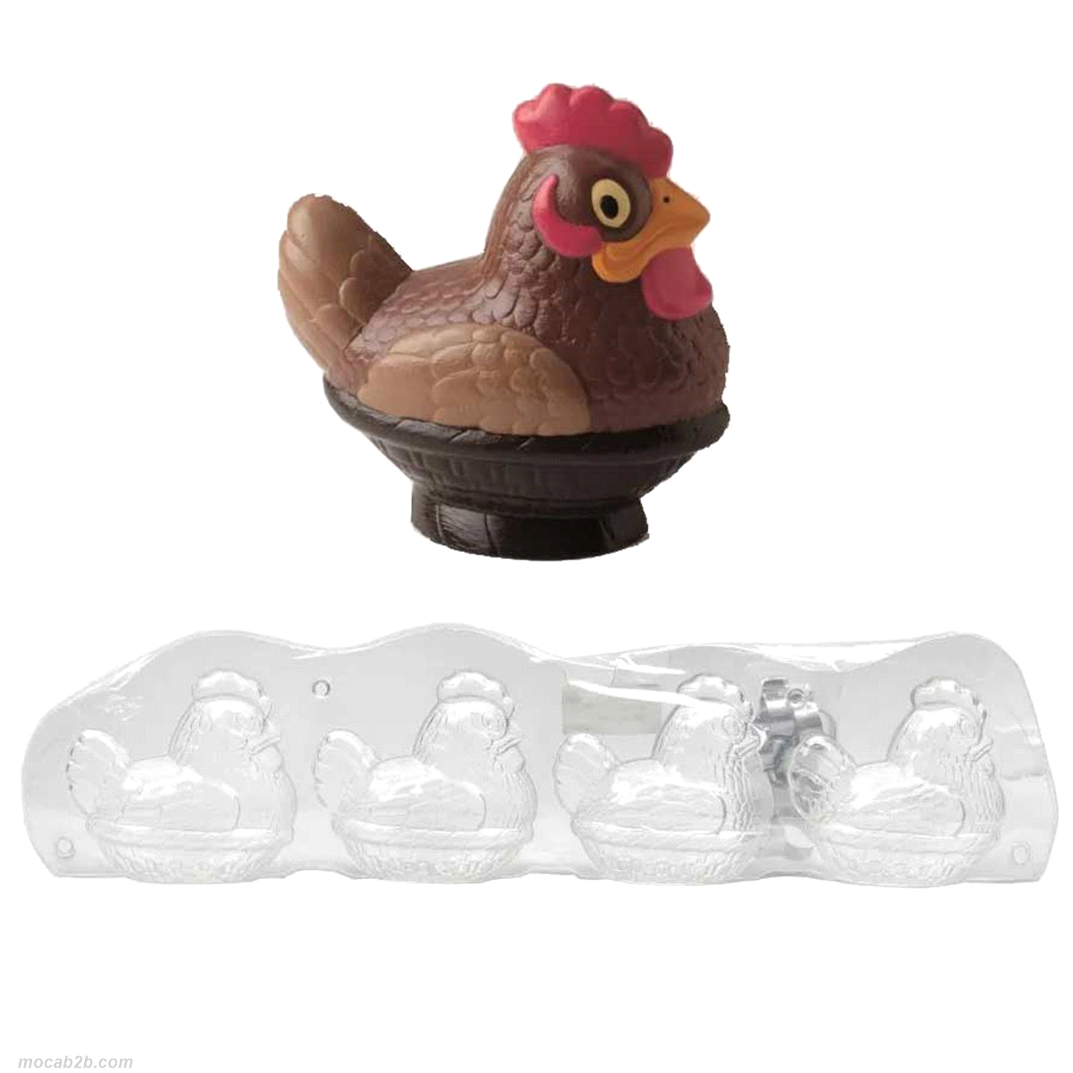 Stampo per cioccolato per realizzare 4 gallinelle nel cesto. 