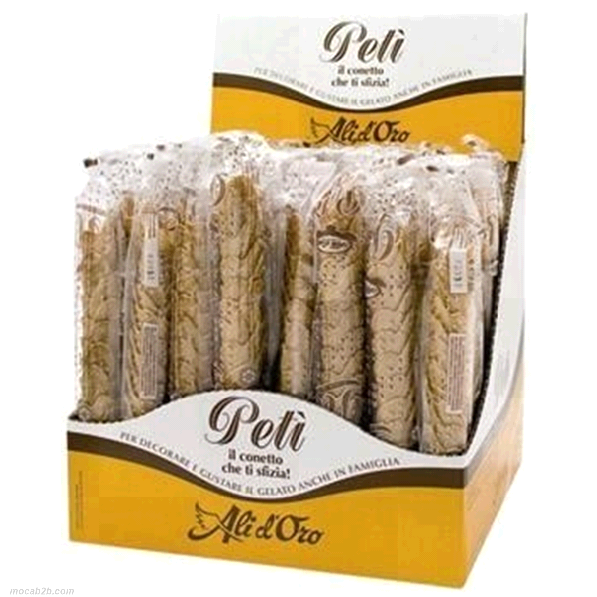 Espositore con 56 blister contenente una fila di mini coni (11 pezzi)
Tipologia conetti: Petì. Dimensioni espresse in mm: h. 50/85, Diam. Est 31, Diam. Int. 26 