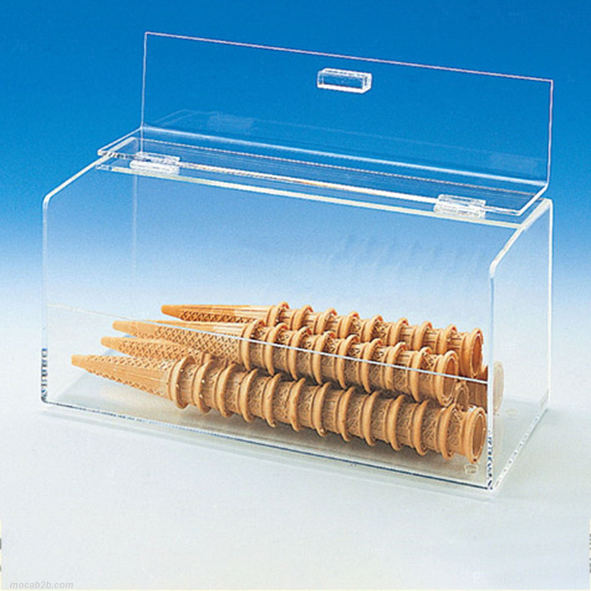 Contenitore multiuso in plexiglas trasparente per coni. Apribile dall
