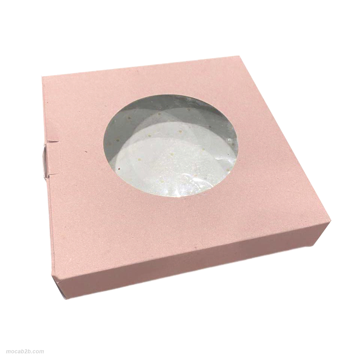 Scatola porta crostata color pesca con finestra trasparente 21x21 xh.4cm 