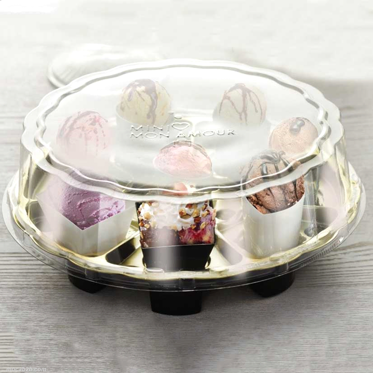 Contenitore da asporto per Bijoux con coperchio per 8 pezzi. Misura(H) 50 mm - Diametro 260mm. 