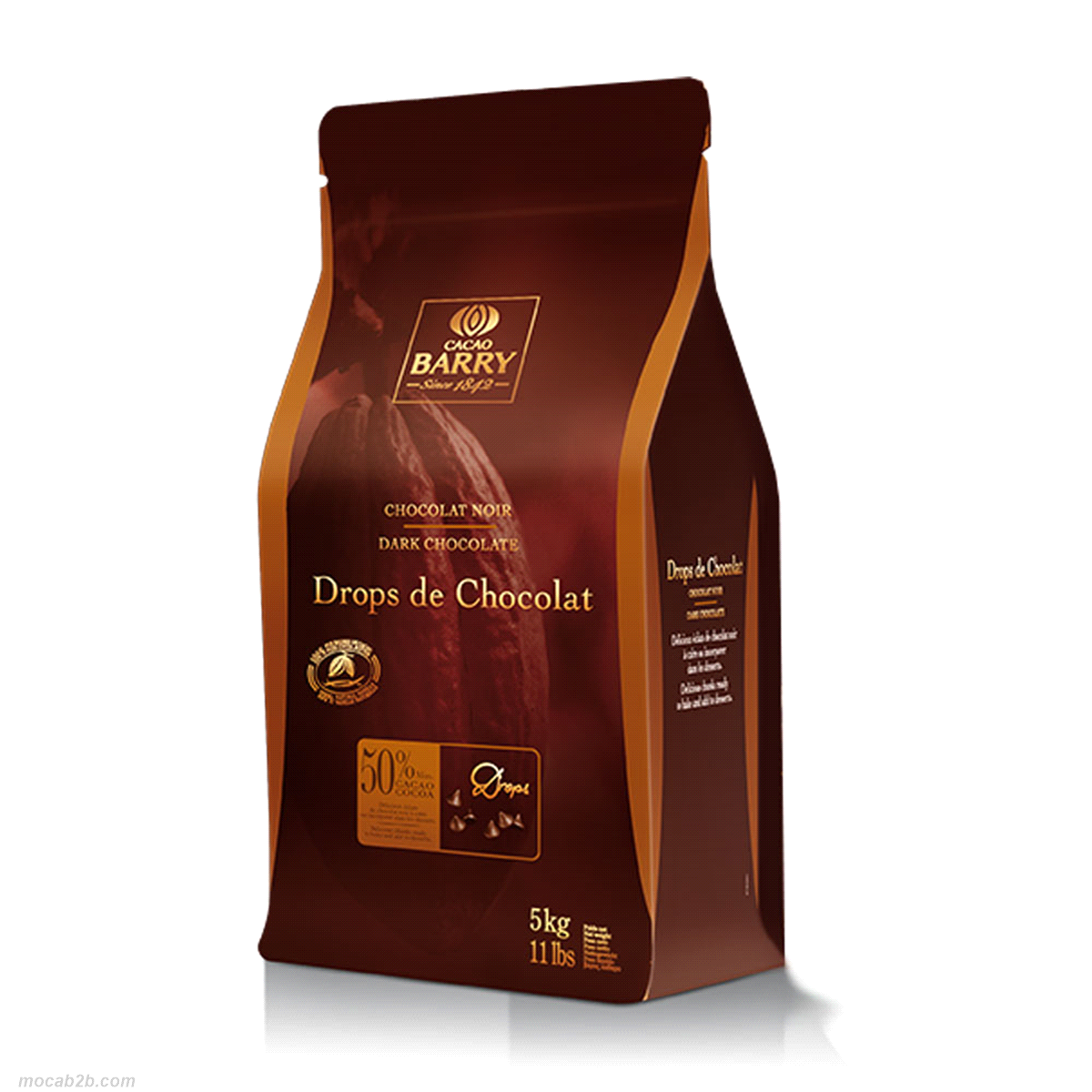 Queste deliziose gocce di cioccolato fondenti di alta qualità (cacao al 50%) possono essere utilizzate in prodotti da forno o dessert. 