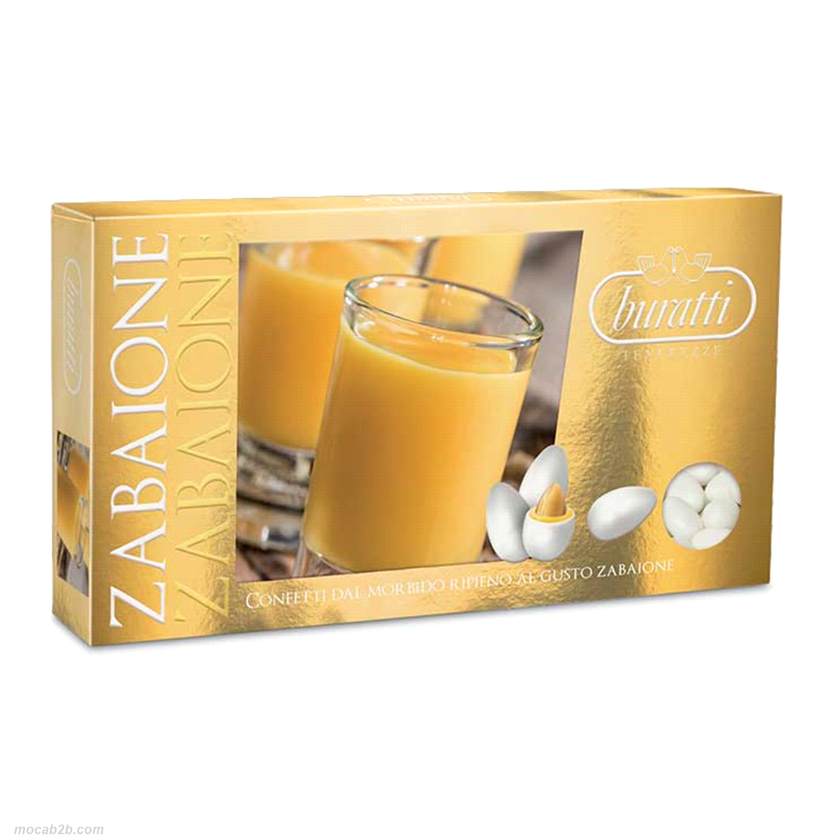 Squisiti confetti di prima scelta, dal morbido ripieno al gusto di zabaione. Colore bianco. Confezione da 1 kg. Gluten free.
 