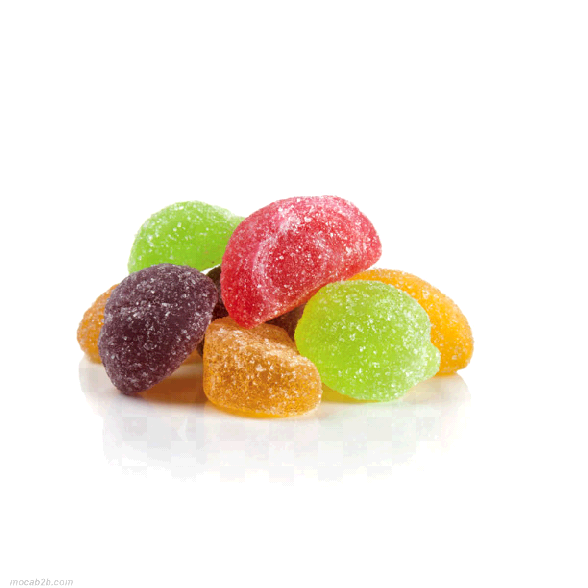 Gelatine di frutta assortite. Sacchetto: 3 Kg. 
Dimensione: 32-39 mm 