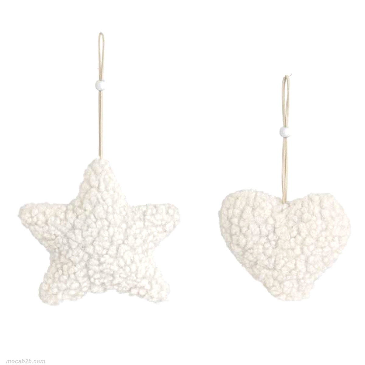 Cuore, stella lana bianca da appendere h.12/15cm. 