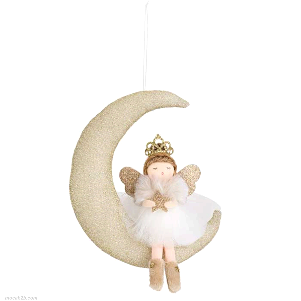 Fatina bianca/oro su luna da appendere h.17cm. 