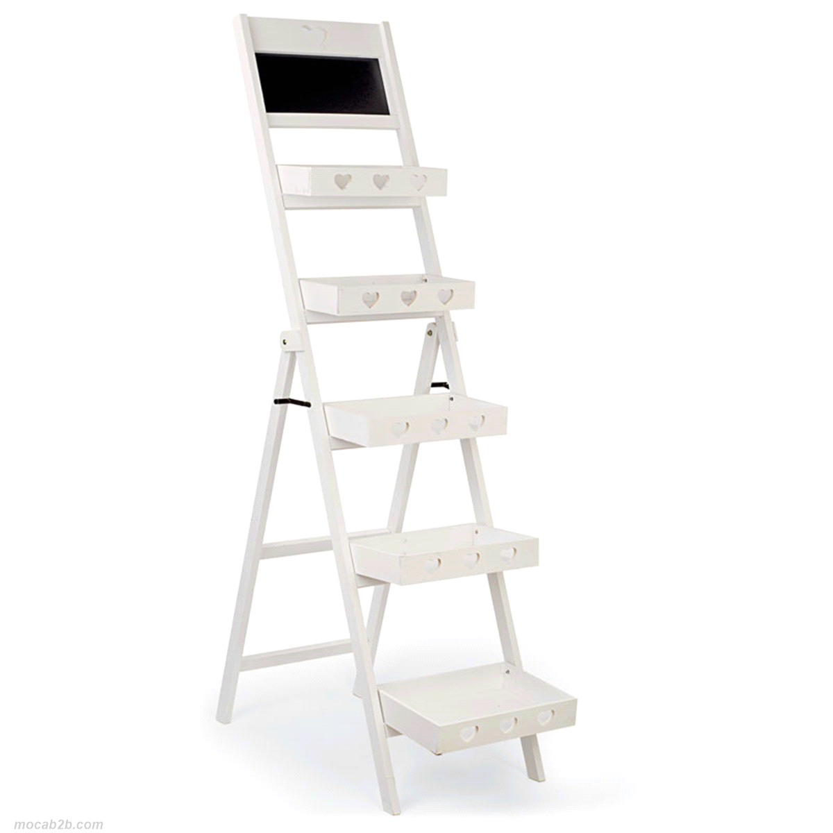 Display 5 piani in fibre di legno bianco. Dimensioni: 64x42,5 h. 16,5cm. 