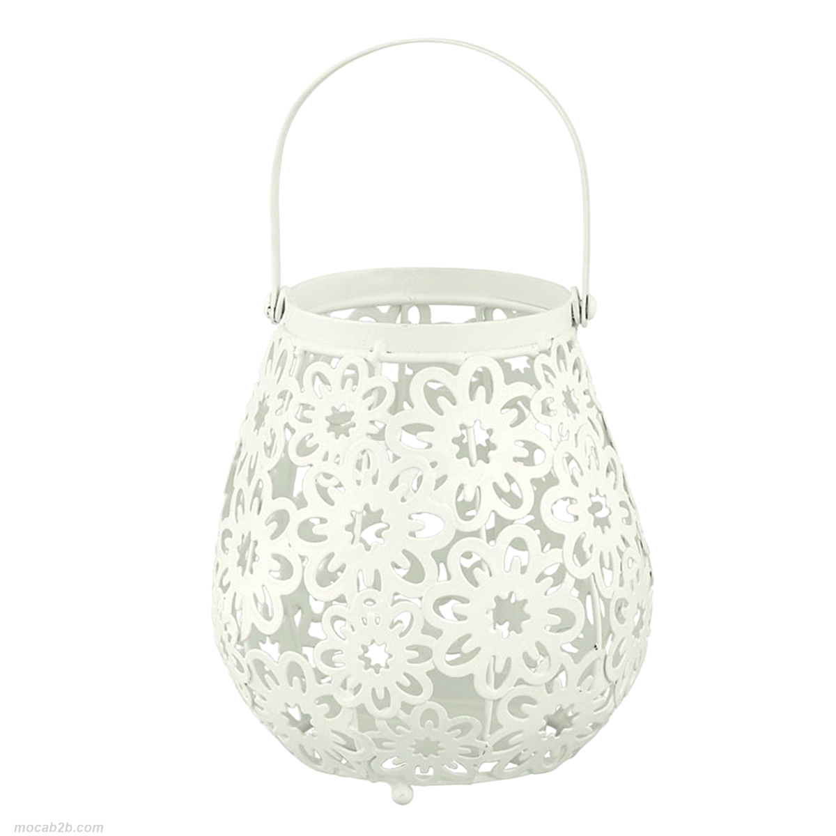 Portacandela metallo avorio con motivo a fiori h.17cm. 