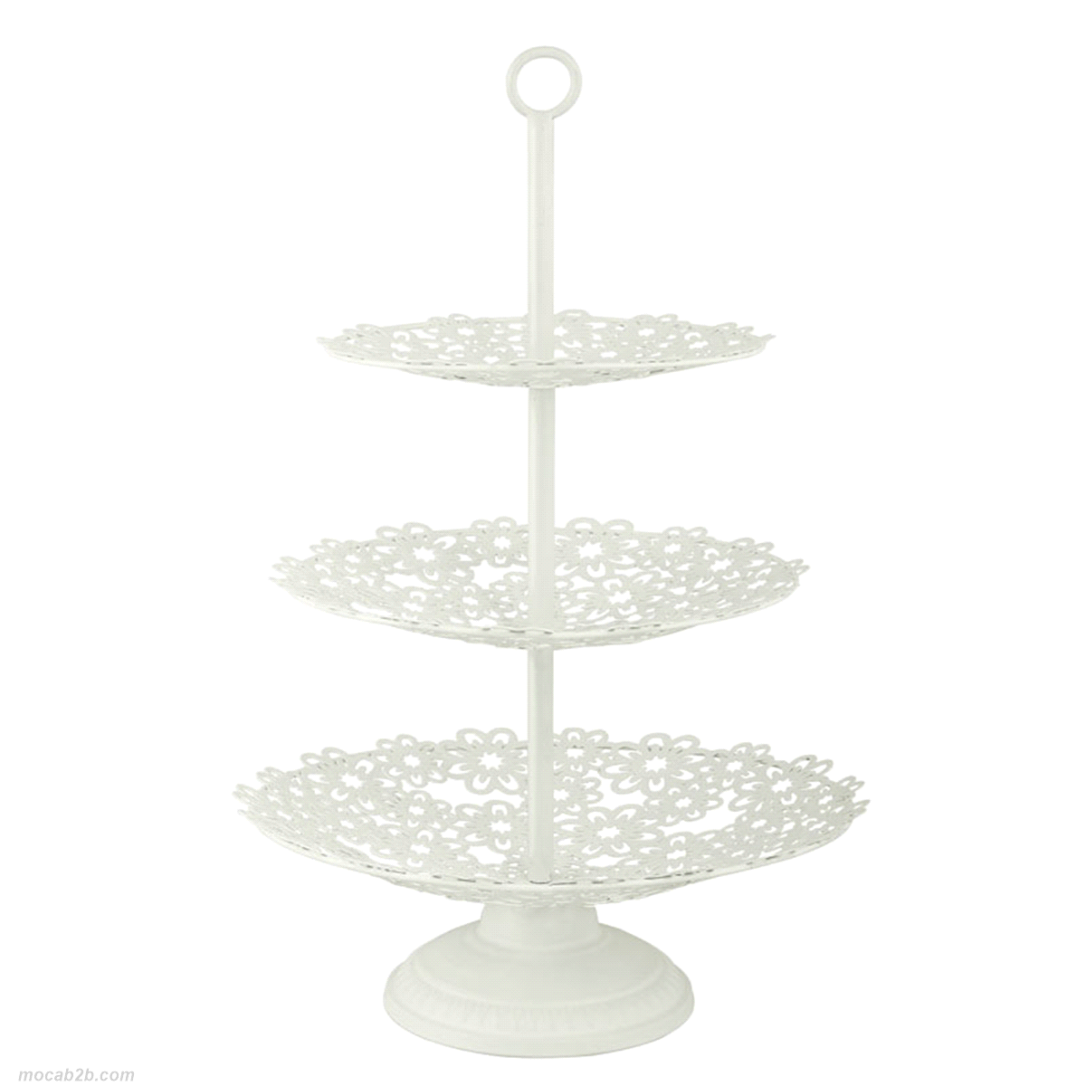 Alzata metallo avorio a tre piani con motivo a fiori, diametro 22/32 h.47cm. 