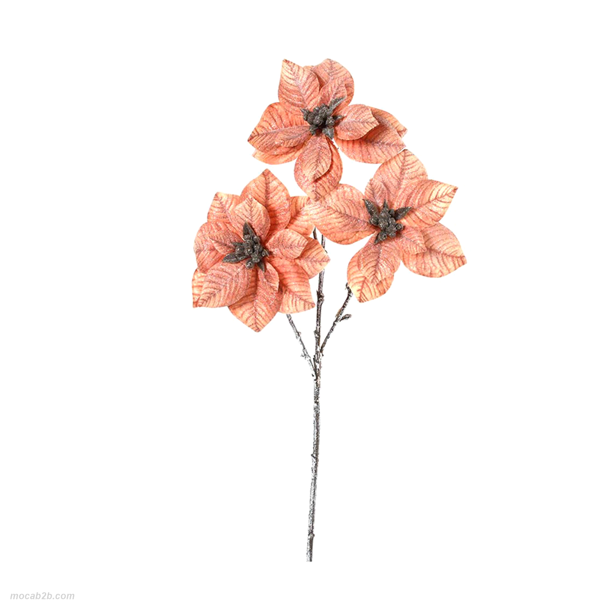 Fiore decorativo stella di Natale Elsa con tre fiori arancio h. 43cm. 