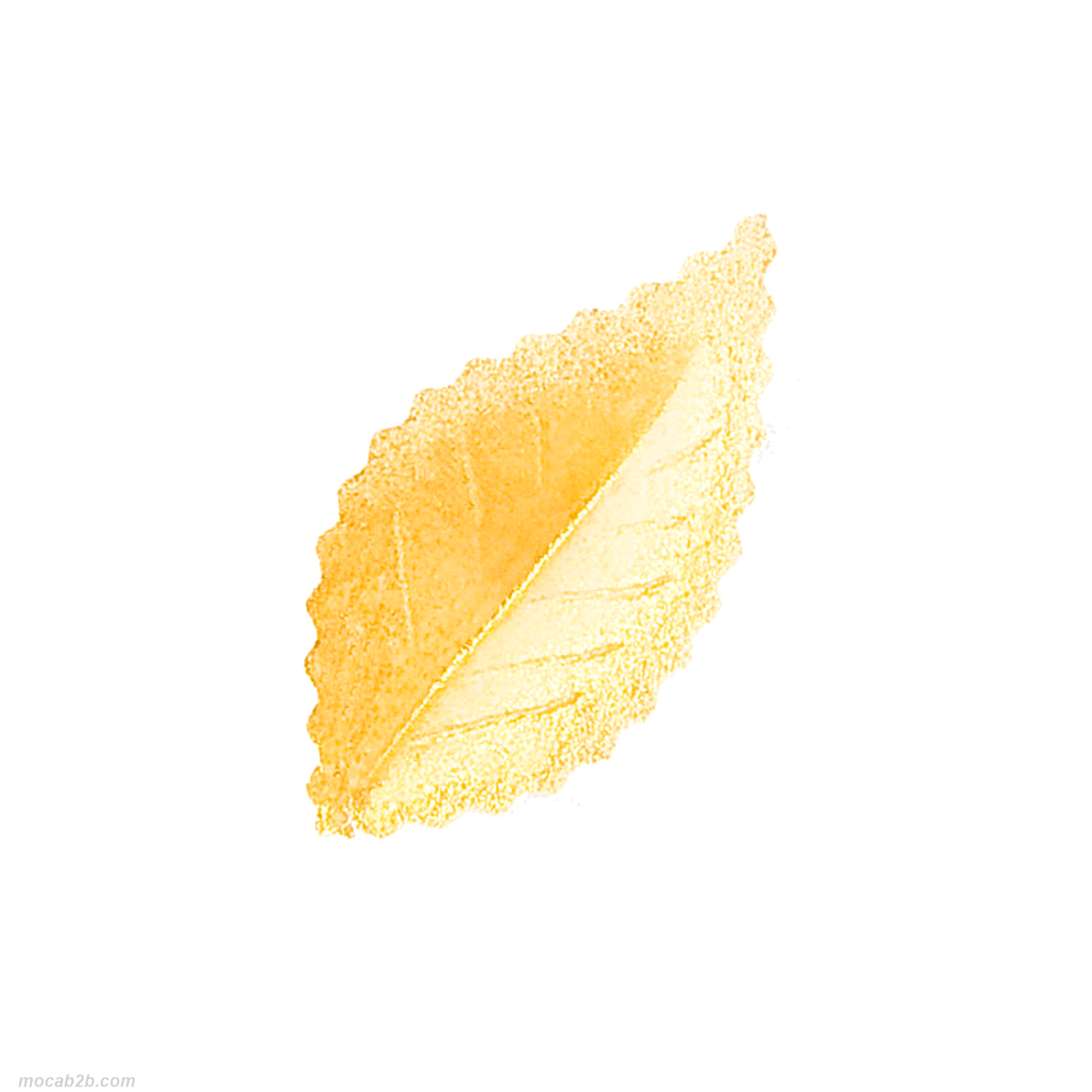 Foglia in cialda colore oro metalizzato. Senza e171, Senza glutine, Senza lattosio, Senza proteine del latte, Senza zuccheri aggiunti. 