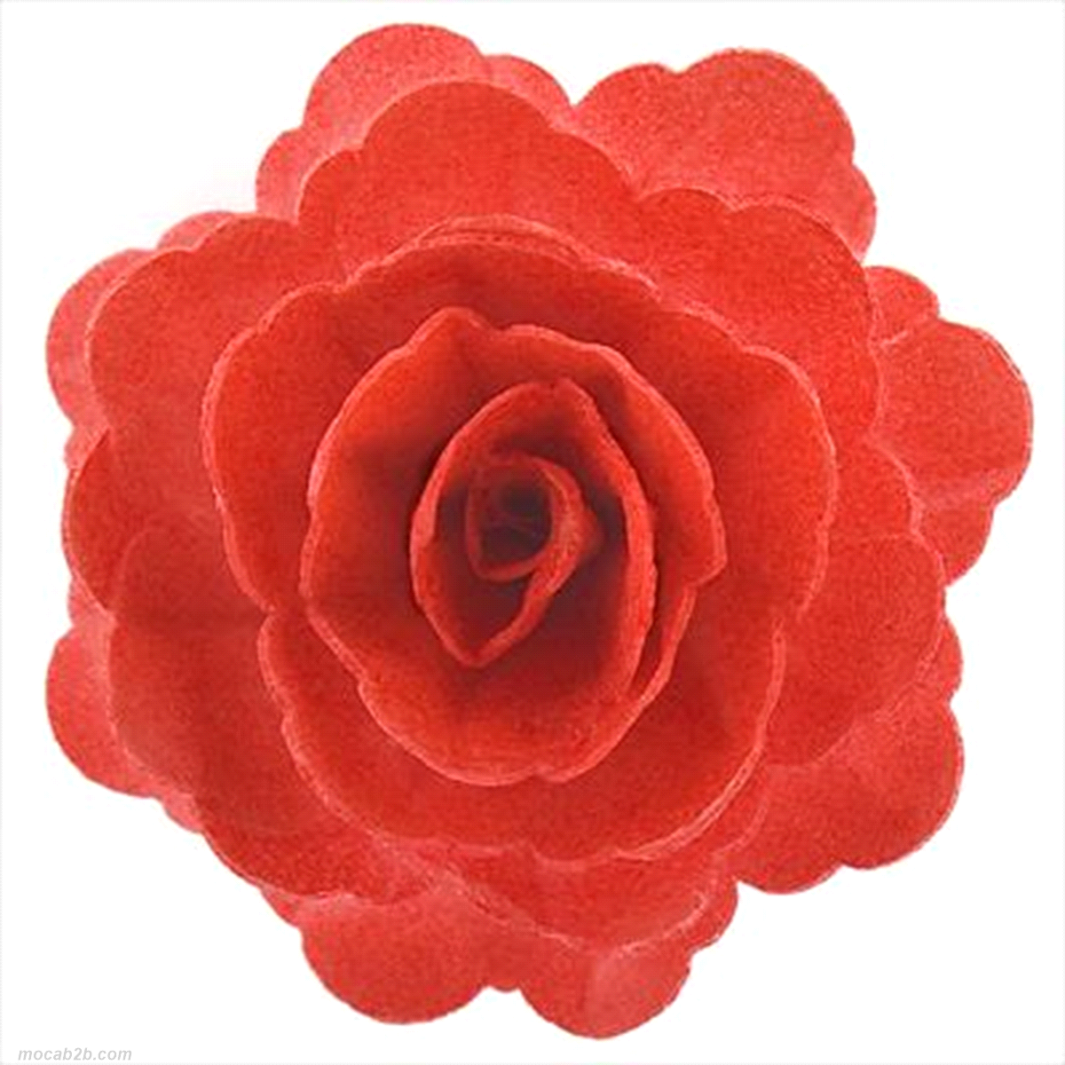 Rosa in cialda rossa.  Diametro 12,5 cm x1pz. Gluten free, senza lattosio e senza proteine del latte. Prodotto adatto ai vegetariani.Contiene coloranti naturali. 