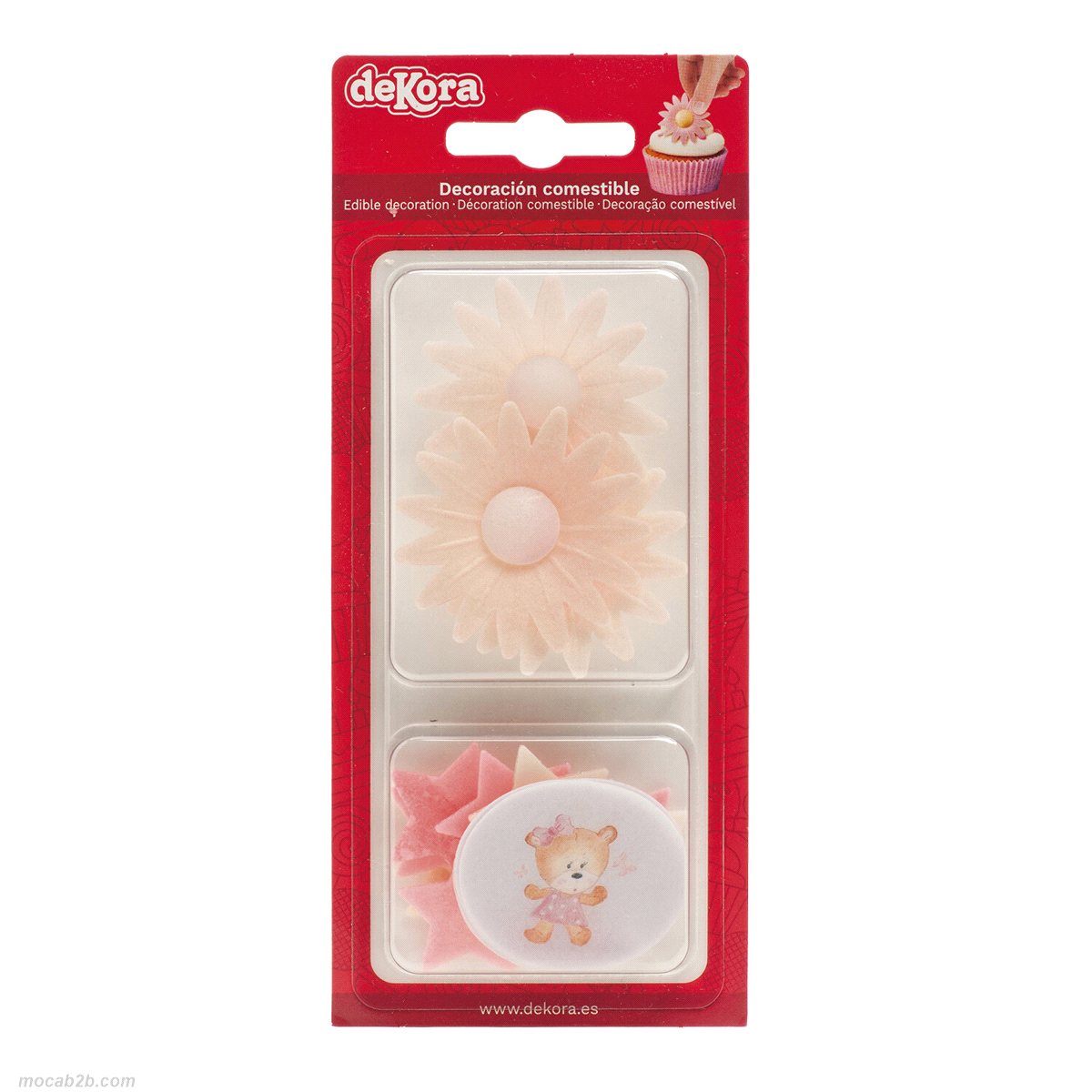 Blister assortito di cialde rosa baby/marghertita/stella. Adatto ai vegetariani, Senza e171, Senza glutine, Senza lattosio, Senza proteine del latte, Senza zuccheri aggiunti. 