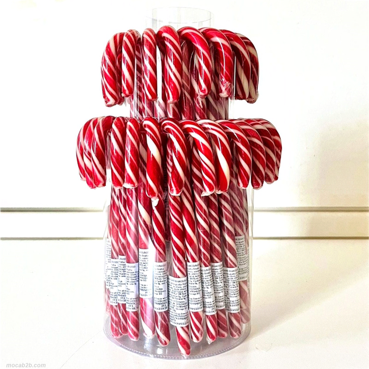 ecca lecca a forma di manico di ombrellino di colore bianco/rosso h. 16cm. 