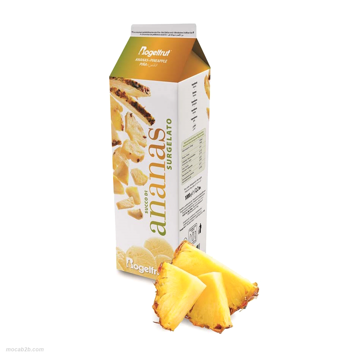 Succo di ananas dalla consistenza corposa e un sapore intenso, tipico del frutto maturo. Non contiene zuccheri aggiunti. Perfetta in gelateria, per la produzione di sorbetti, gelate, granite e frullati, in sostituzione della frutta fresca intera. 