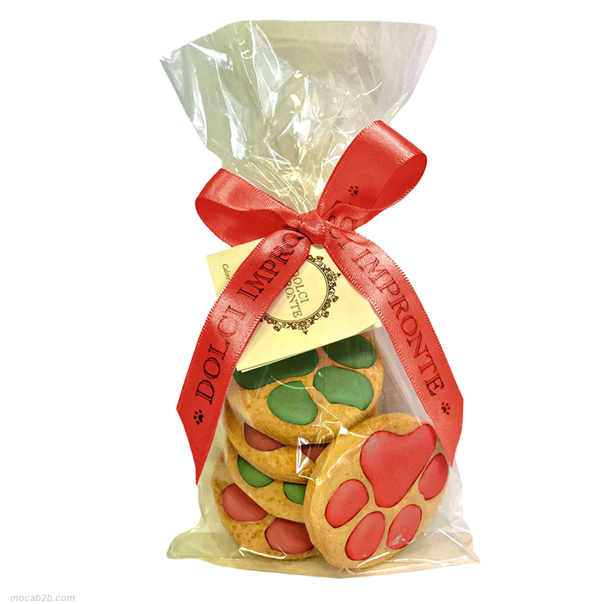 Sacchetto con fiocco con 5  biscotti in frolla Xmas decorati con dolci impronte. 