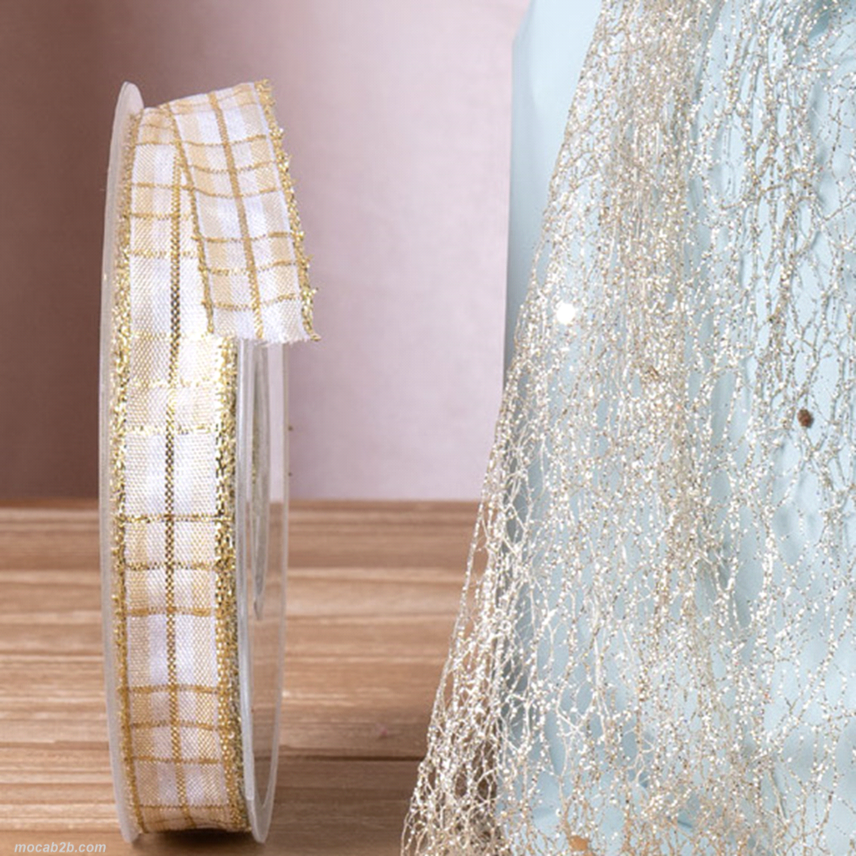 WEIHNACHTSKARO BEIGE/ORO 15mmx20mt 