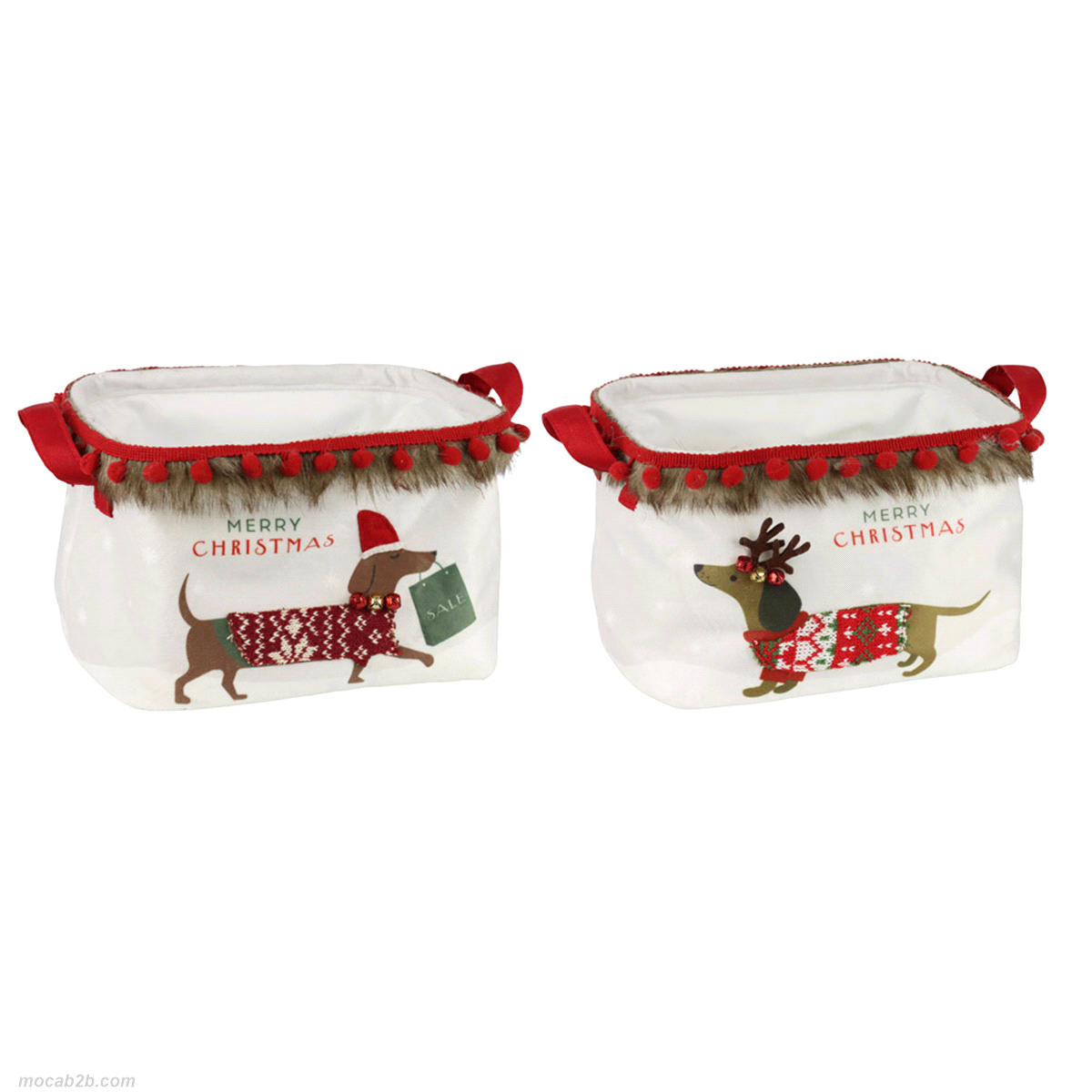 SET 2 CESTINI MERRY CHRISTMAS IN COTONE/POLIESTERE 24x18x15cm 