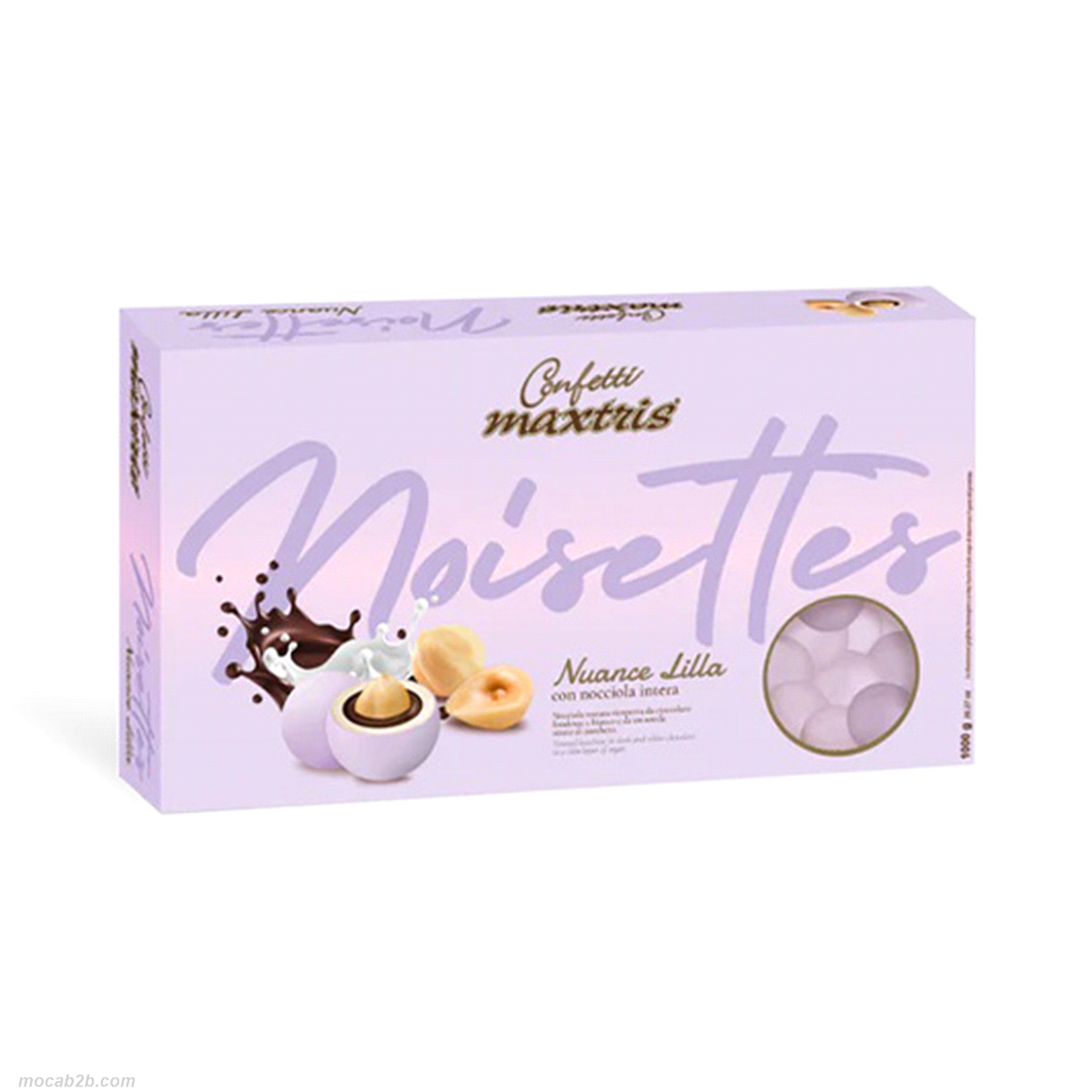 Confetti con nocciola tostata ricoperta da cioccolato bianco e fondente e da uno sottile strato di zucchero.Senza glutine e senza olio di palma.
 