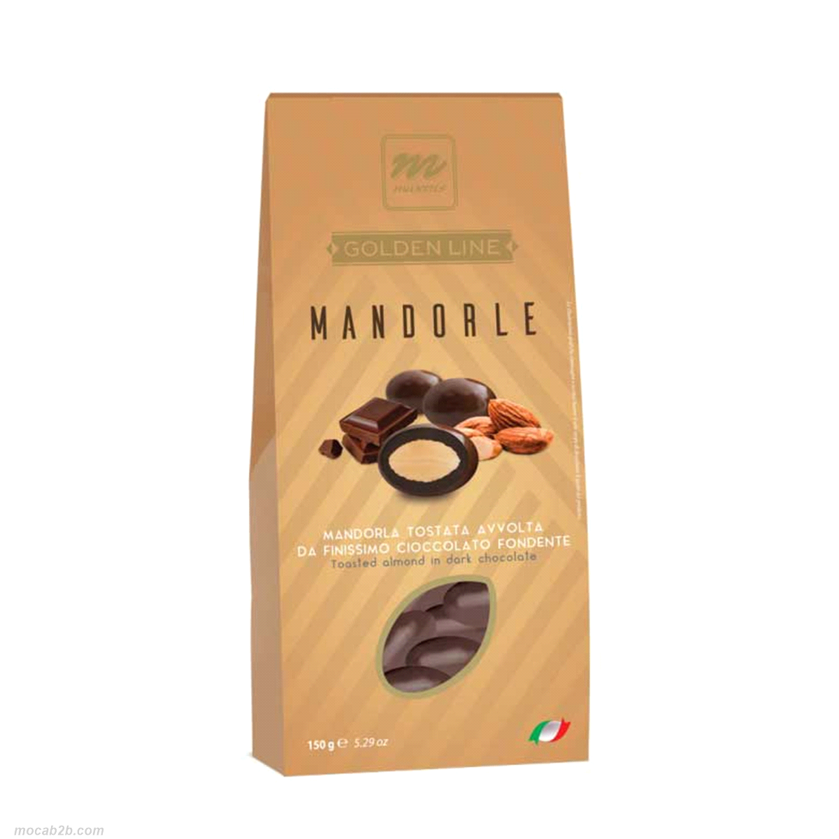 Snack composto da Mandorla tostata avvolta da finissimo cioccolato fondente.
 