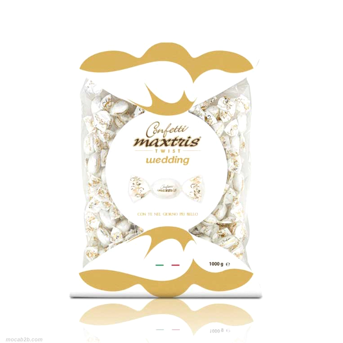 Mandorla tostata ricoperta da cioccolato fondente e bianco e da un sottile strato di zucchero.
 