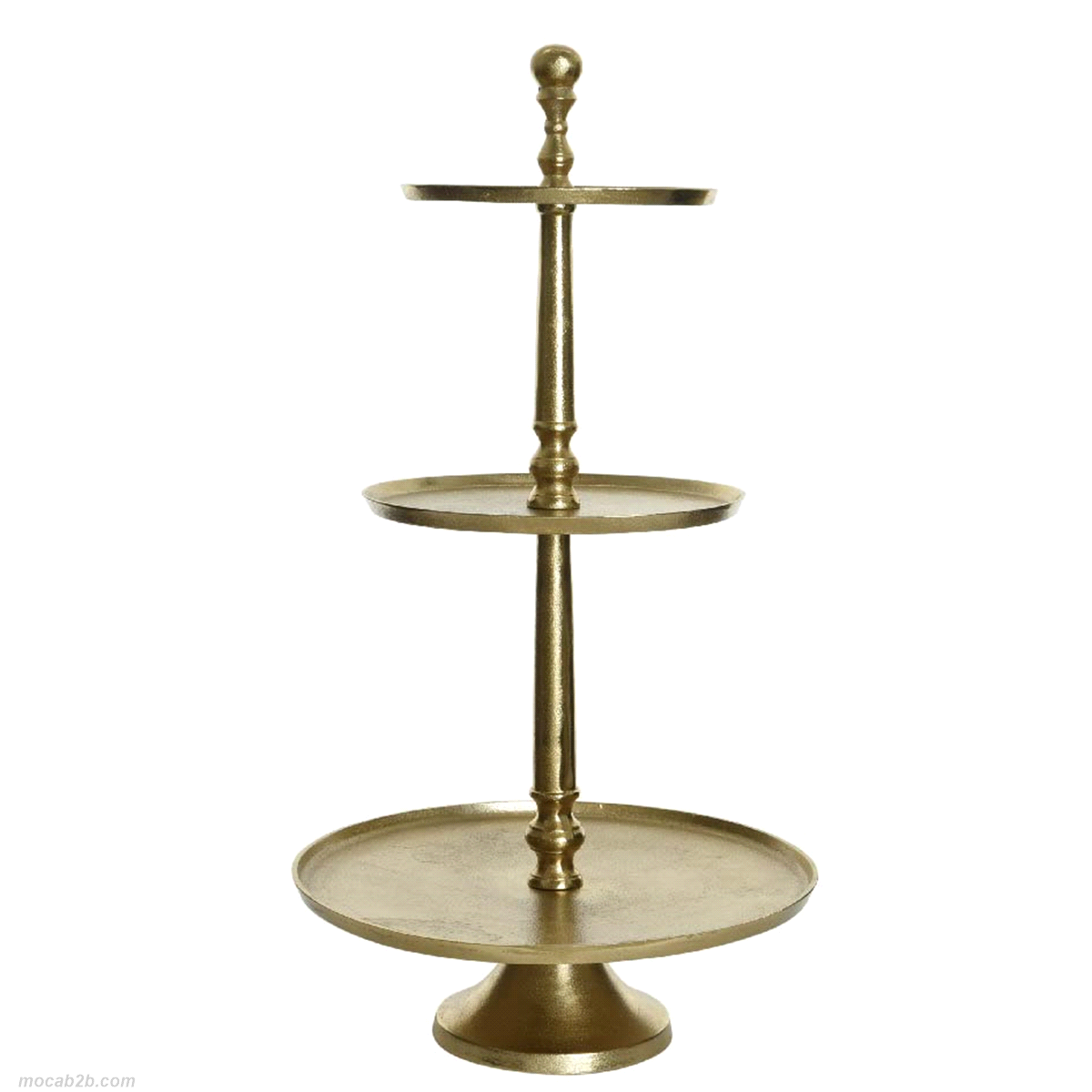 Alzata oro tonda 3 piani in alluminio. Misure: @43 h. 81cm. 