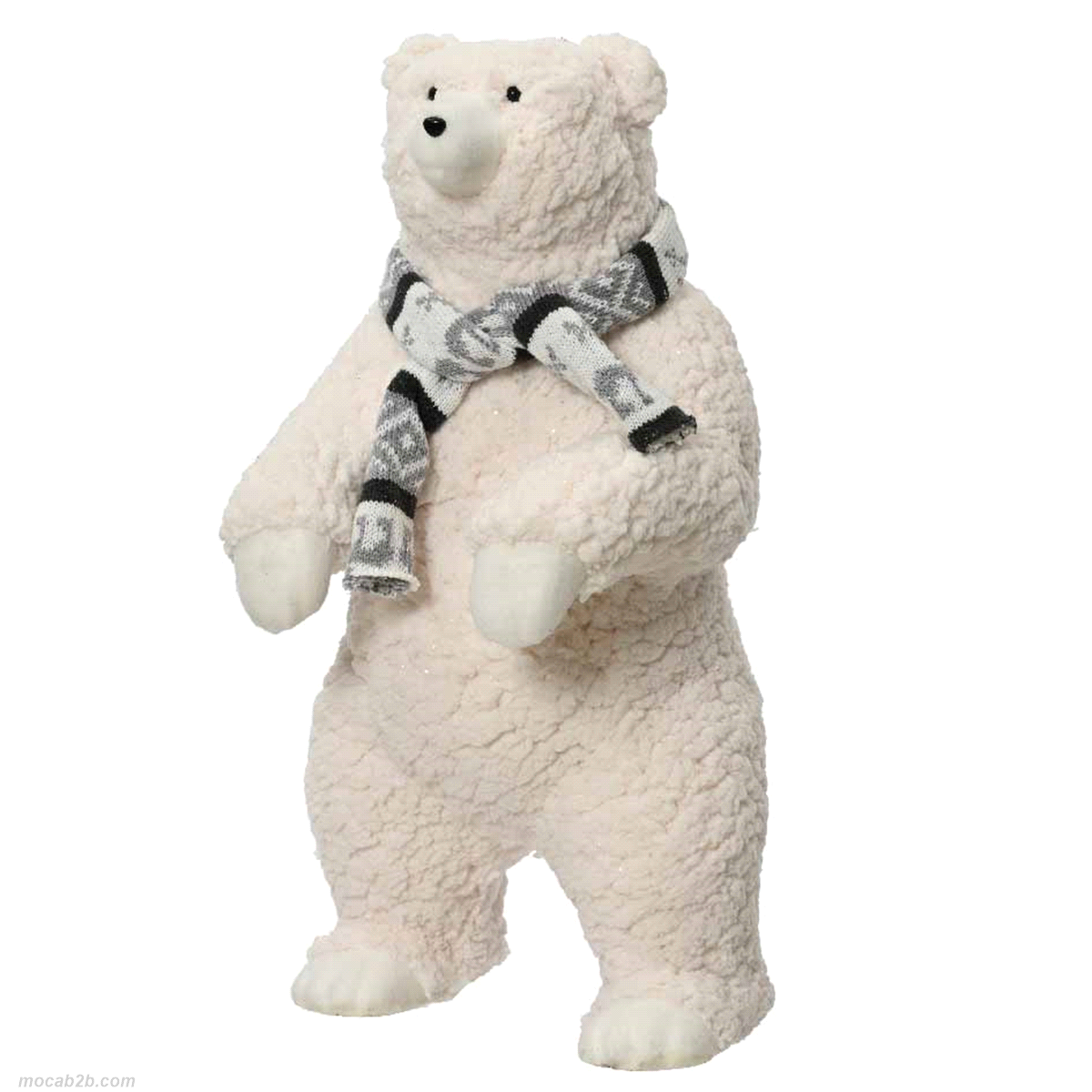 Orso bianco in piedi in poliestere con sciarpa. Misure: 26x26 h.48cm. 