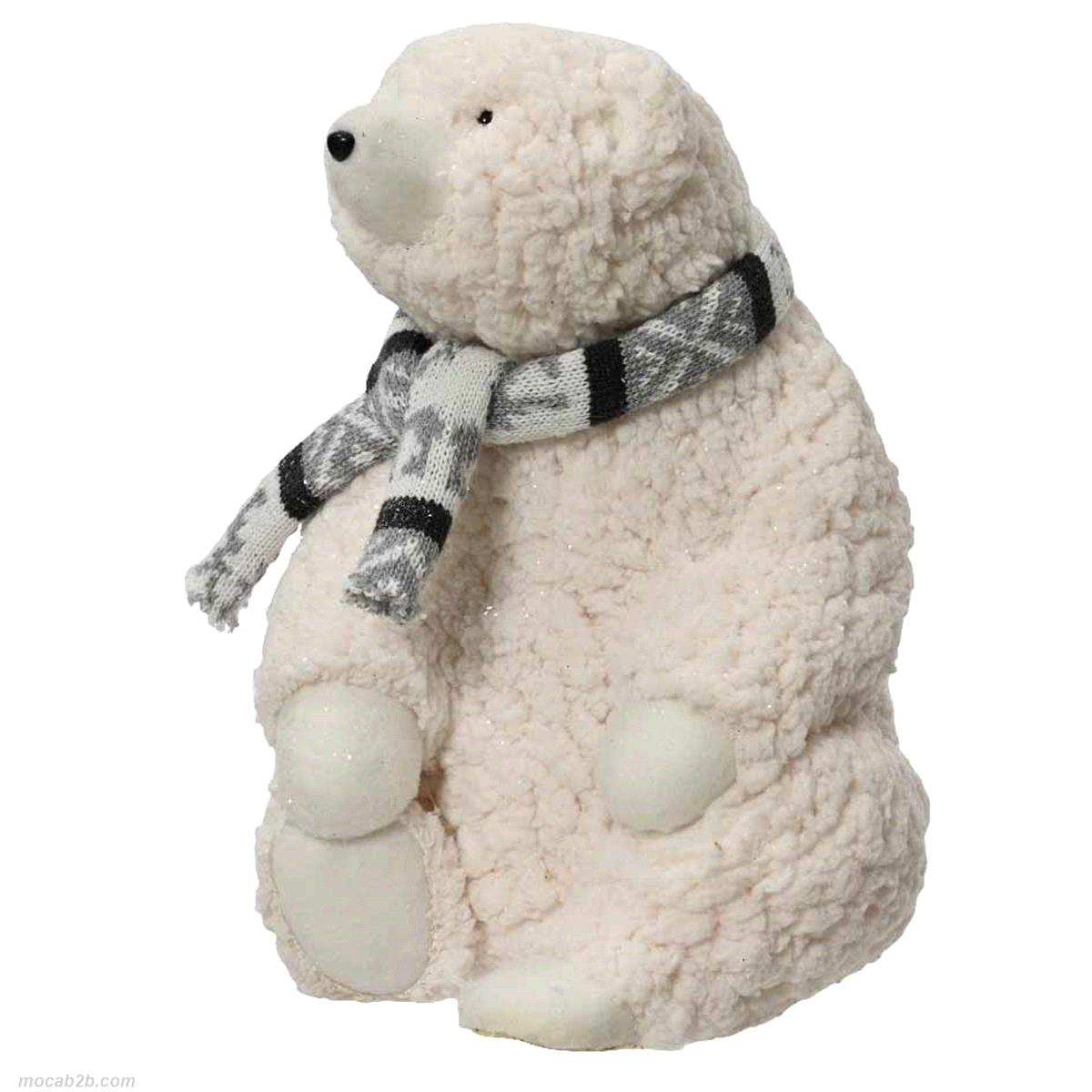 Orso bianco seduto in poliestere con sciarpa. Misure: 22x23 h.32cm. 