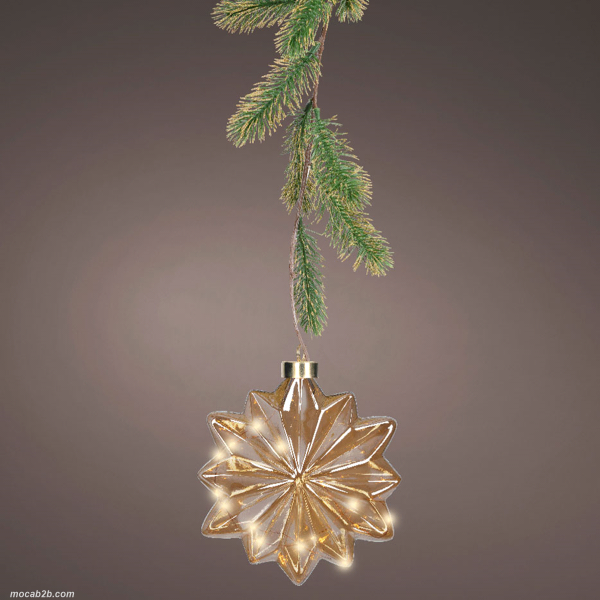 Fiore ambrato con 15 led colore caldo da interno in vetro, plastica, rame e ferro. 