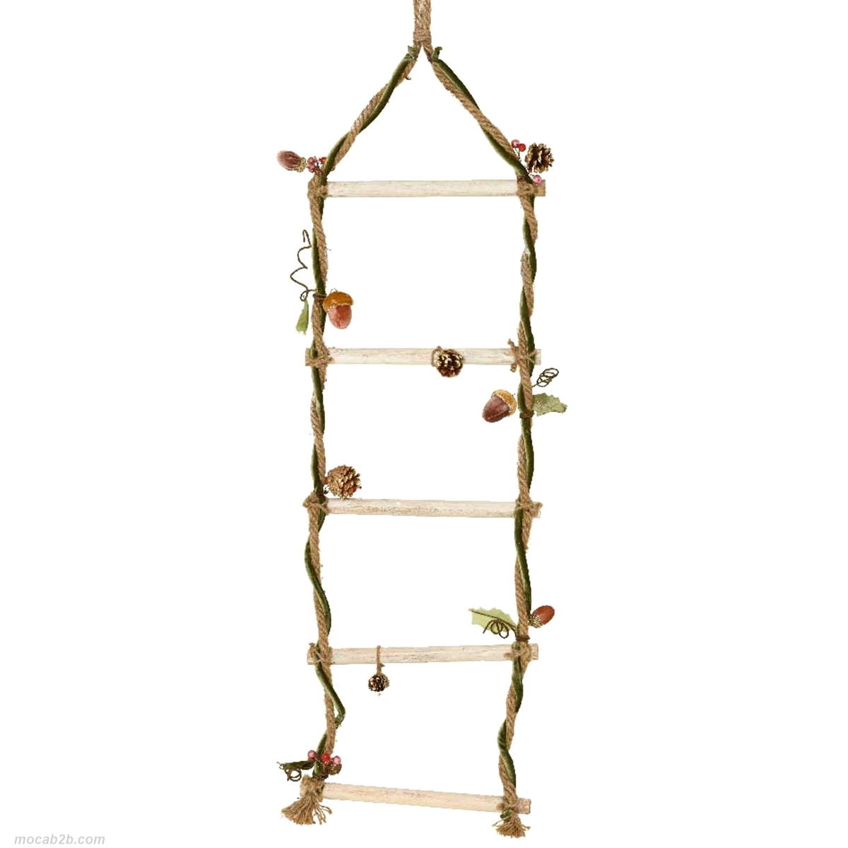 Altalena in legno naturale di betulla con ghiande. Misure: 4x35 h.125cm. 