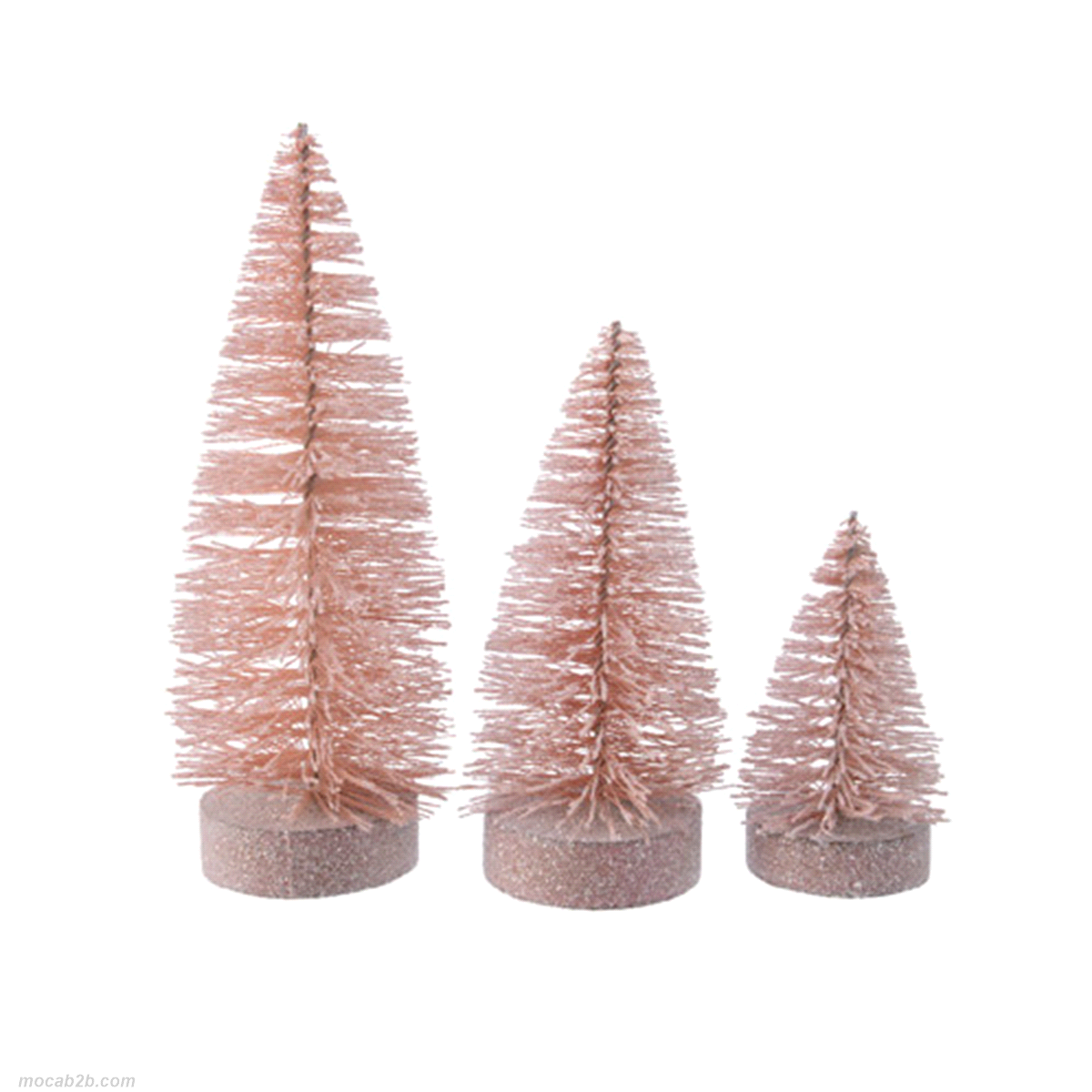 Mini alberi rosa fard glitterate a spazzola set da tre pezzi. Misure: @12 h.21cm /........ 