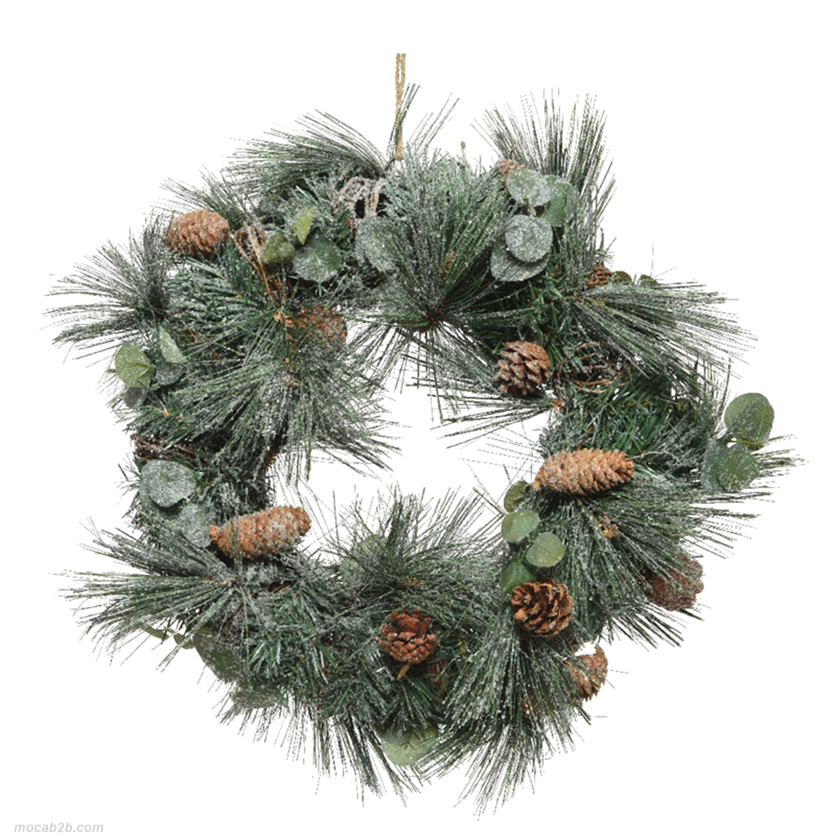 Ghirlanda verde innevata con pigne. Misure: diametro 50 h. 17cm. 