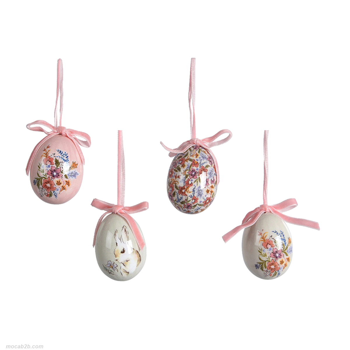 Uova in polietilene espanso in 4 modelli assortiti da appendere in tubo da 8 pezzi. Dimensioni: diametro @3h.5cm. 