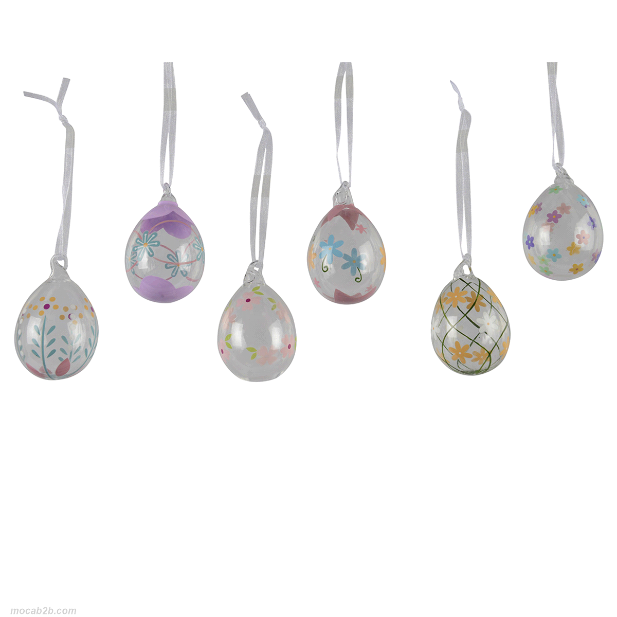 Uovo in vetro trasparente e colorato in 6 varianti da appendere. Dimensioni: diametro m4 h. 6cm. 