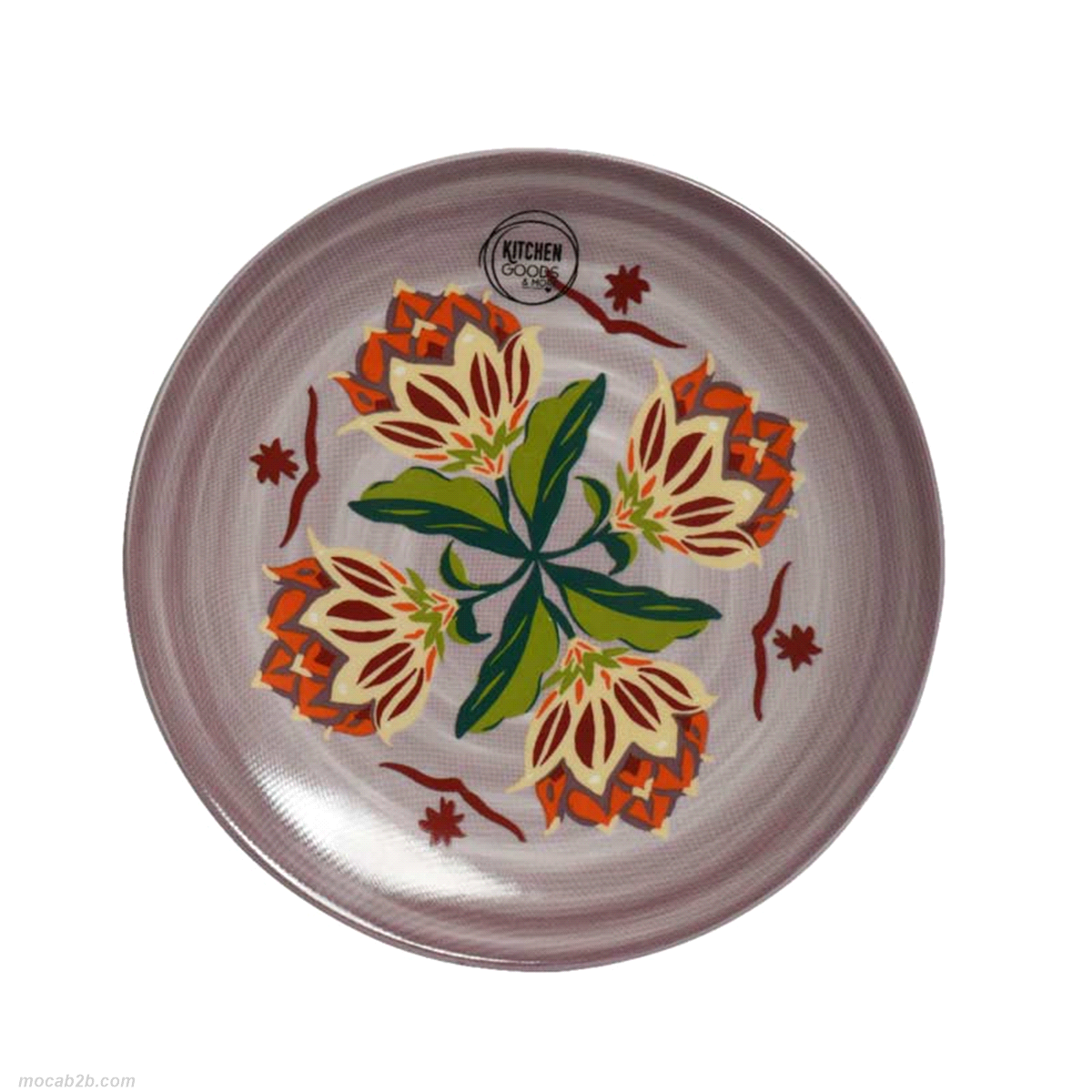 Piattino da colazione in porcellana con decalcomania floreale viola. Misure: diametro 19,4 h.2cm. 