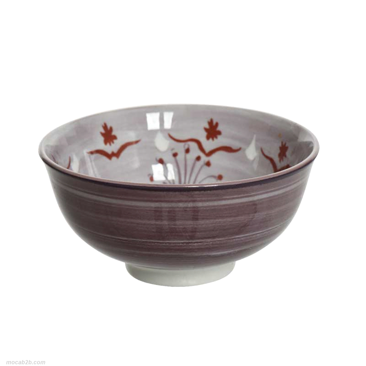 Bowl in porcellana con decalcomania floreale viola. Misure: diametro 11,6 h.5,7cm. 