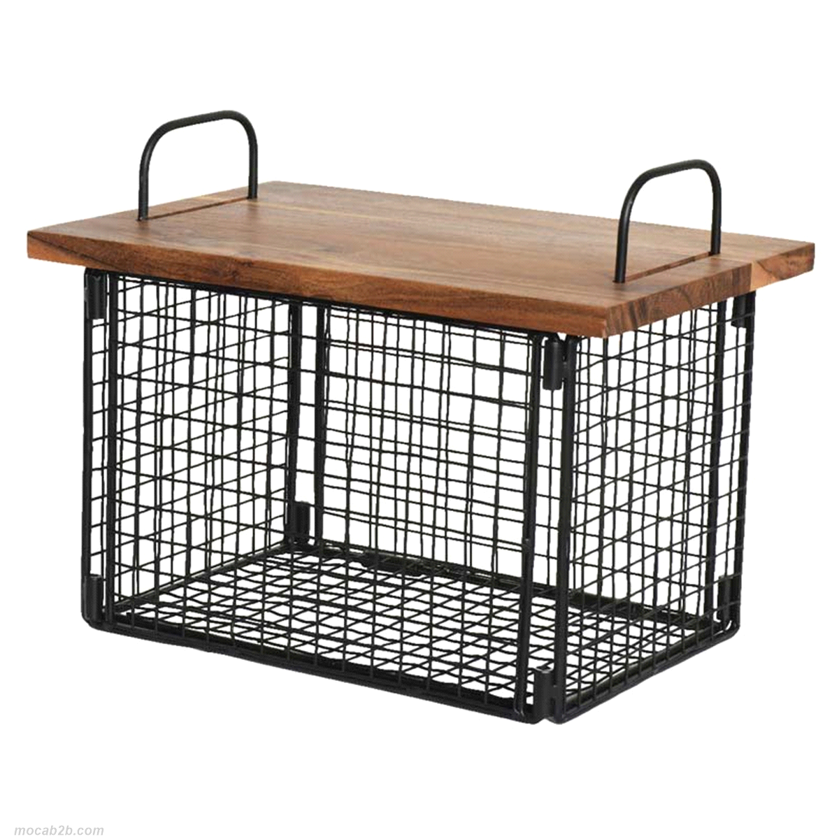 Cestino porta-oggetti nero in ferro e legno naturale. Misure: 34x22 h.27cm. 