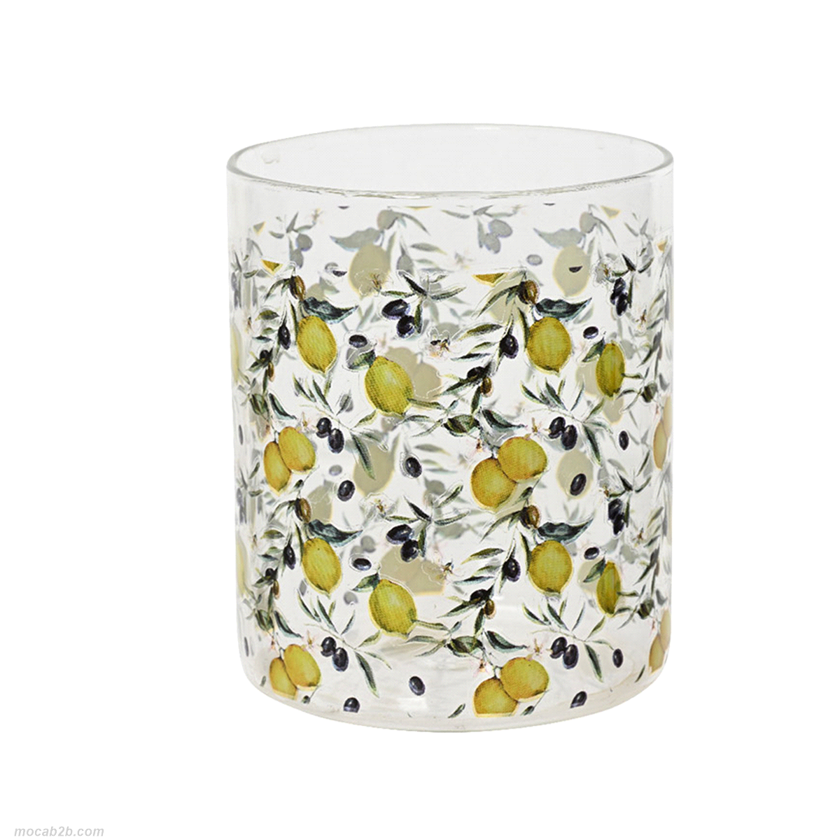 Bicchiere da drink in vetro limoni design. Dimensioni: diametro 8 h. 10cm. 