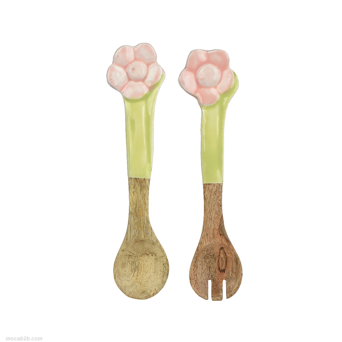 SET2 POSATE LEGNO NATURALE CON FIORE 26x6cm. 