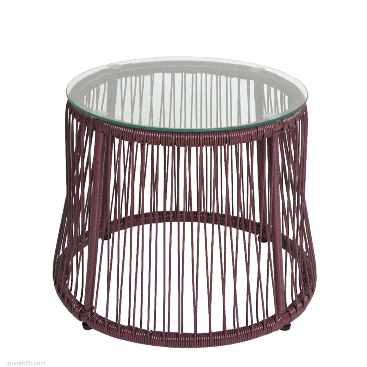 Tavolo salento porpora in vimini con piano in vetro da esterno. Misure: diam.56 h.44cm. 