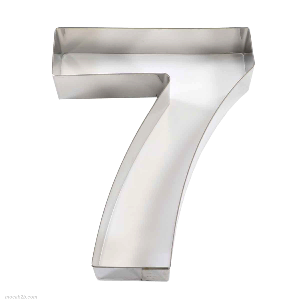 Fasce in acciaio inox AISI 304 a forma di numero per torte, perfette sia per la cottura che per la surgelazione, alte 300 mm. Numero 7.  Dimensioni del prodotto : 200 x 160 x h 40 mm. 