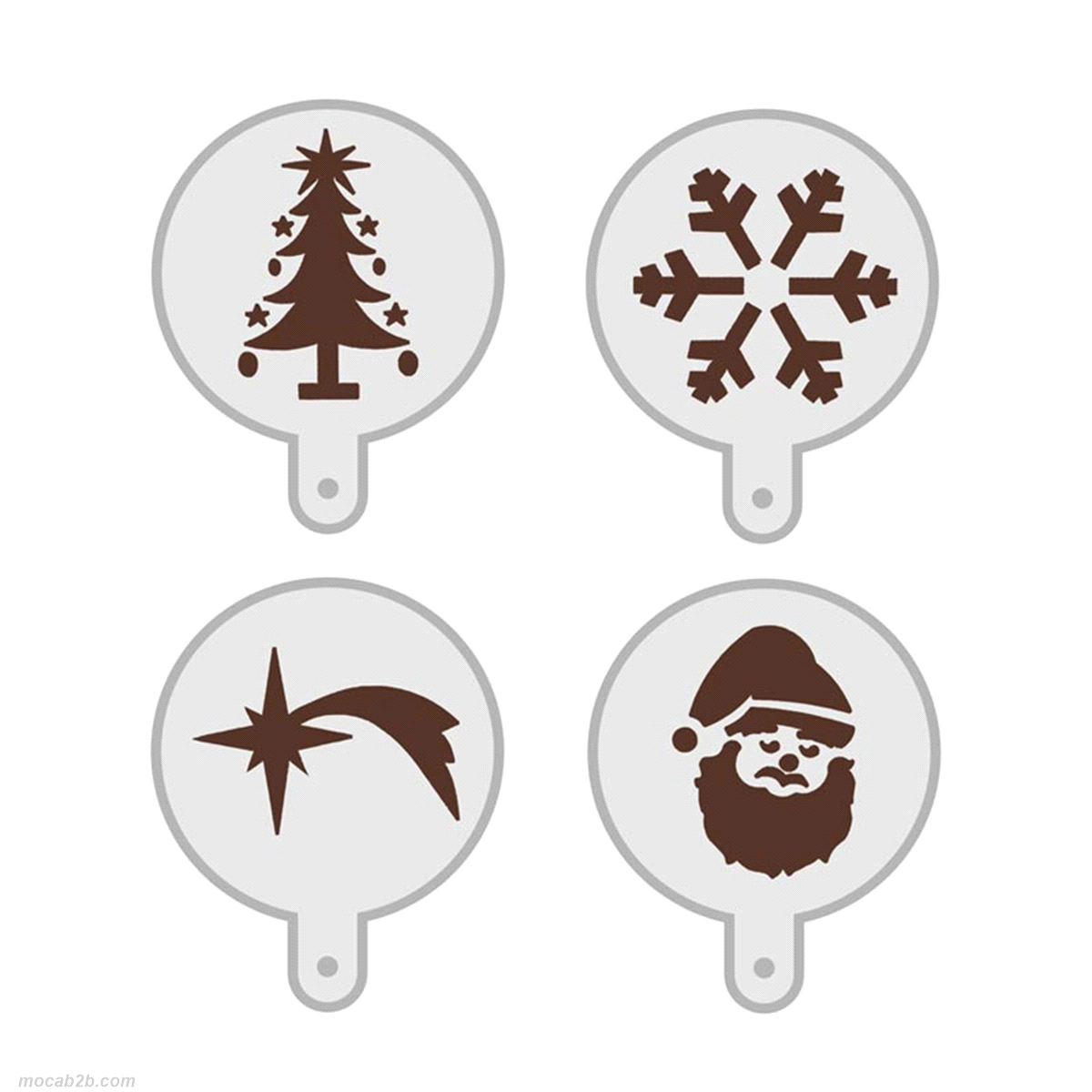 Kit di mini stencil a tema natalizio in materiale plastico, ideali per decorare con polveri o spruzzando monoporzioni o piccole creazioni. 